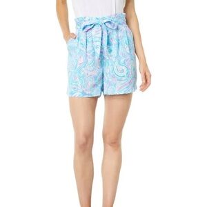 New Lilly Pulitzer Kaylene Shorts in Zanzibar Blue Fish Kiss, Size XL